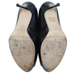 Pre Owned Jimmy Choo Black Lizard Embossed Quiet Peep Toe Pumps Size 38.5