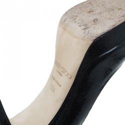 Pre Owned Jimmy Choo Black Lizard Embossed Quiet Peep Toe Pumps Size 38.5