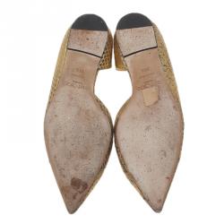 مملوكة مسبقًا حذاء فلات جيمي تشو دورسي جلد ذهبي ميتاليك منقوش مقدمة مدببة مقاس 39.5