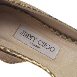 مملوكة مسبقًا حذاء فلات جيمي تشو دورسي جلد ذهبي ميتاليك منقوش مقدمة مدببة مقاس 39.5