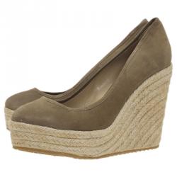 Pre Owned حذاء روكي جيمي تشو باسيتا جلد مدبوغ وفلين أخضر عسكري مقاس 39