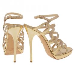 Pre Owned صندل جيمي تشو دارت سترابي ذهبي براق مقاس 38.5