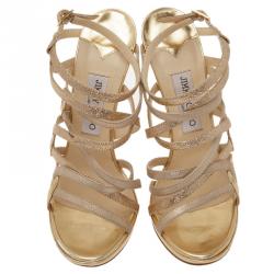 Pre Owned صندل جيمي تشو دارت سترابي ذهبي براق مقاس 38.5