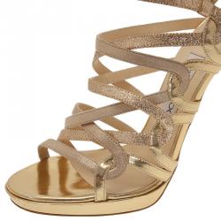 Pre Owned صندل جيمي تشو دارت سترابي ذهبي براق مقاس 38.5