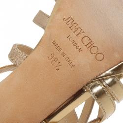 Pre Owned صندل جيمي تشو دارت سترابي ذهبي براق مقاس 38.5