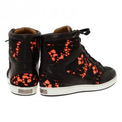 Pre Owned Jimmy Choo Neon Leather and Lace Tokyo High Top Sneakers Size 37