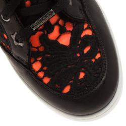 Pre Owned Jimmy Choo Neon Leather and Lace Tokyo High Top Sneakers Size 37