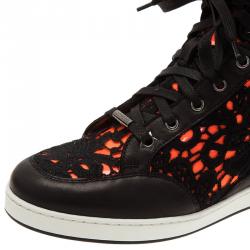 Pre Owned Jimmy Choo Neon Leather and Lace Tokyo High Top Sneakers Size 37