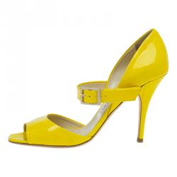 Pre Owned Jimmy Choo Yellow Patent Mary Jane Pumps Size 37.5