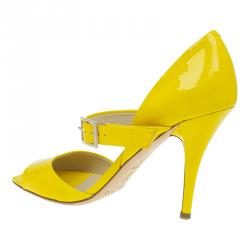 Pre Owned Jimmy Choo Yellow Patent Mary Jane Pumps Size 37.5
