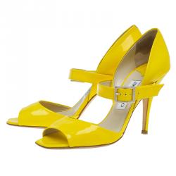 Pre Owned Jimmy Choo Yellow Patent Mary Jane Pumps Size 37.5