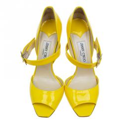 Pre Owned Jimmy Choo Yellow Patent Mary Jane Pumps Size 37.5