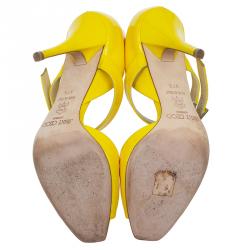 Pre Owned Jimmy Choo Yellow Patent Mary Jane Pumps Size 37.5