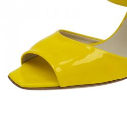 Pre Owned Jimmy Choo Yellow Patent Mary Jane Pumps Size 37.5