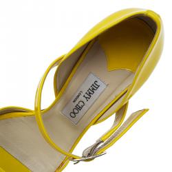 Pre Owned Jimmy Choo Yellow Patent Mary Jane Pumps Size 37.5