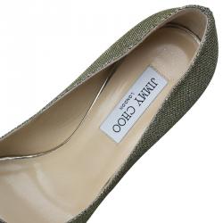 Pre Owned Jimmy Choo Gold Glitter Fabric Dahlia Platform Peep Toe Pumps Size 40.5