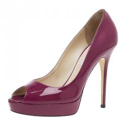 Jimmy Choo Purple Patent Crown Peep Toe Platform Pumps Size 41