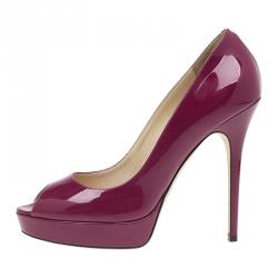 Jimmy Choo Purple Patent Crown Peep Toe Platform Pumps Size 41