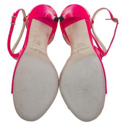 مملوكة مسبقًا صندل جيمي تشو لانس جلد وردي لامع بسيور مقاس 38.5