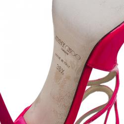 مملوكة مسبقًا صندل جيمي تشو لانس جلد وردي لامع بسيور مقاس 38.5