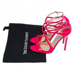 مملوكة مسبقًا صندل جيمي تشو لانس جلد وردي لامع بسيور مقاس 38.5
