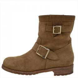 مملوكة مسبقًا Jimmy Choo Beige Suede Youth Biker Boots Size 38