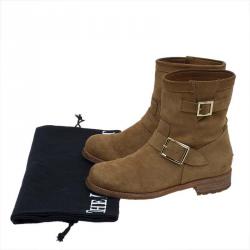 مملوكة مسبقًا Jimmy Choo Beige Suede Youth Biker Boots Size 38