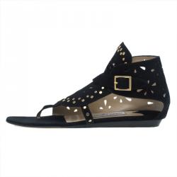Pre Owned Jimmy Choo Black Suede Cutout Gladiator Flat Sandals Size 38