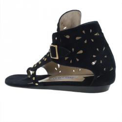 Pre Owned Jimmy Choo Black Suede Cutout Gladiator Flat Sandals Size 38