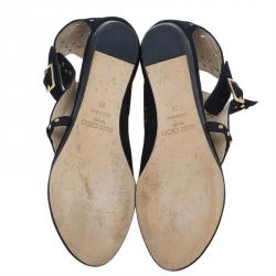Pre Owned Jimmy Choo Black Suede Cutout Gladiator Flat Sandals Size 38