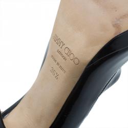 Pre Owned Jimmy Choo Black Patent Gesture Cross Strap Peep Toe Platform Pumps Size 36.5