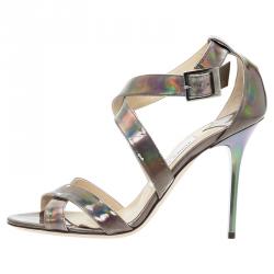 مملوكة مسبقًا Jimmy Choo Reflective Silver Leather Lottie Sandals Size 38.5