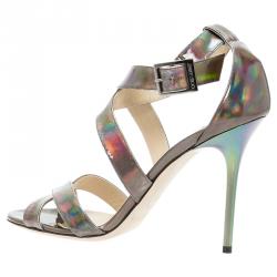 مملوكة مسبقًا Jimmy Choo Reflective Silver Leather Lottie Sandals Size 38.5