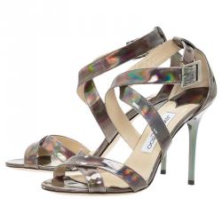 مملوكة مسبقًا Jimmy Choo Reflective Silver Leather Lottie Sandals Size 38.5