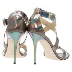 مملوكة مسبقًا Jimmy Choo Reflective Silver Leather Lottie Sandals Size 38.5