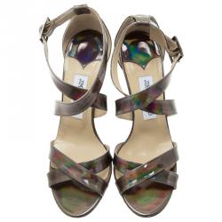 مملوكة مسبقًا Jimmy Choo Reflective Silver Leather Lottie Sandals Size 38.5