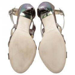 مملوكة مسبقًا Jimmy Choo Reflective Silver Leather Lottie Sandals Size 38.5