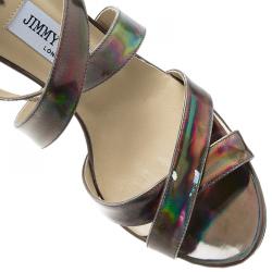 مملوكة مسبقًا Jimmy Choo Reflective Silver Leather Lottie Sandals Size 38.5