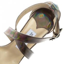 مملوكة مسبقًا Jimmy Choo Reflective Silver Leather Lottie Sandals Size 38.5