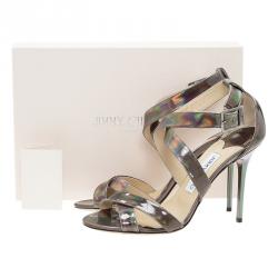 مملوكة مسبقًا Jimmy Choo Reflective Silver Leather Lottie Sandals Size 38.5
