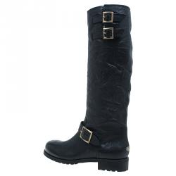 Pre Owned حذاء بوت جيمي تشو يول بايكر جلد مجعد أسود مقاس 40.5 