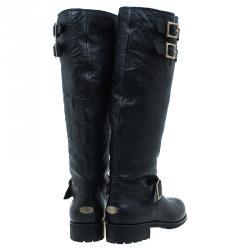 Pre Owned حذاء بوت جيمي تشو يول بايكر جلد مجعد أسود مقاس 40.5 