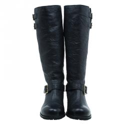 Pre Owned حذاء بوت جيمي تشو يول بايكر جلد مجعد أسود مقاس 40.5 