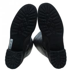 Pre Owned حذاء بوت جيمي تشو يول بايكر جلد مجعد أسود مقاس 40.5 