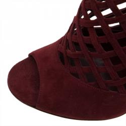 مملوكة مسبقًا Jimmy Choo Burgundy Suede Drift Cutout Peep-Toe Booties Size 37