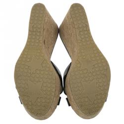 Pre Owned Jimmy Choo Black Patent and Cork Perfume Wedge Slides Size 38.5