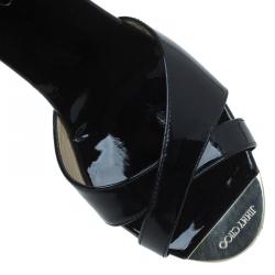 Pre Owned Jimmy Choo Black Patent and Cork Perfume Wedge Slides Size 38.5