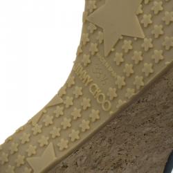 Pre Owned Jimmy Choo Black Patent and Cork Perfume Wedge Slides Size 38.5