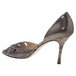 Pre Owned Jimmy Choo Metallic Grey Leather D'Orsay Pumps Size 38.5