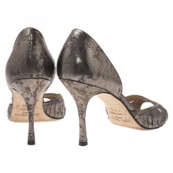 Pre Owned Jimmy Choo Metallic Grey Leather D'Orsay Pumps Size 38.5
